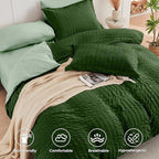 HYMOKEGE Dark Green/Sage Green California King Comforter Set Seersucker 7 Pieces, All Season Luxury Bed in a Bag for Bedroom, Bedding Set with Comforter, Sheets, Pillowcases & Shams
