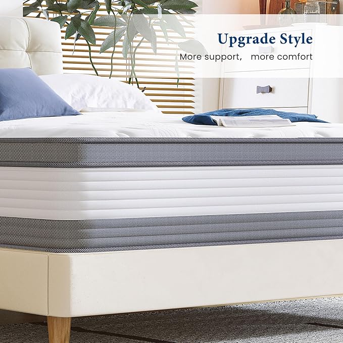 Coolvie Full Mattress 12 Inch Mattresses Full Size in A Box Hybrid Mattress Individual Pocket Springs Mattresses with Memory Foam Layer Provide Motion Isolation & Cool Sleep