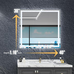 LED Bathroom Mirror with Lights 40"x 38", Front Lit and Backlit Mirror,Stepless Dimmable,Anti-Fog, Shatter-Proof, Memory, Lighted Vanity Mirror for Wall (Horizontal/Vertical)