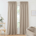 RYB HOME Extra Long Linen Curtains for Dining Room 120 inches Long, Farmhouse Light Filtering Privacy Lightweight Floor Sweeping Drapes for Living Room, Khaki, 52" W, 2 Panels