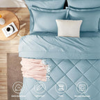 CozyLux Queen Comforter Set Light Blue - Bed in a Bag Queen Size 7 Pieces, Luxury Soft Bed Set for All Seasons, Bedding Set with Down Alternative Comforter, Sheets, Pillowcases & Shams