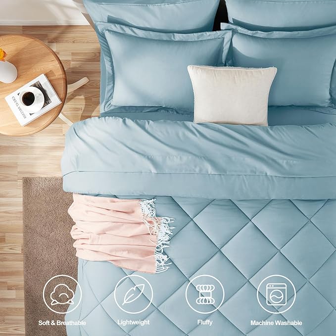 CozyLux Full Size Comforter Sets Light Blue - 7 Pieces Bed in a Bag Full, Luxury Soft Bed Set for All Seasons, Bedding Set with Down Alternative Comforter, Sheets, Pillowcases & Shams