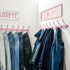 Dseap Coat Rack Wall Mount - 29.5” Long 8-Tri-Hooks Heavy Duty Coat Hanger Rail Wall Hooks for Hanging Coats Hats Clothing Clothes Purse Mudroom Entryway, Pink, Pack of 2