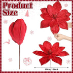 8 Pcs Large Christmas Flower Magnolia Flowers Christmas Tree Decoration Artificial Poinsettia Stems Velvet Xmas Ornaments for Xmas Tree Table Decor (Burgundy,16 Inch)