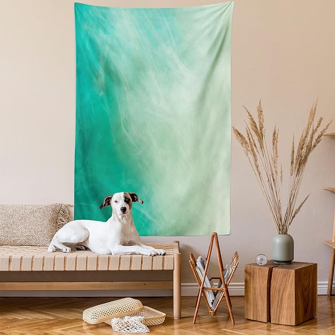 Lunarable Aqua Tapestry Twin Size, Watercolor Effect Wave Pattern Abstract Underwater Illustration Calming Artwork, Wall Hanging Bedspread Bed Cover Wall Decor, Twin Size, White Mint