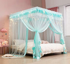 Mengersi Canopy Bed Curtains Full Size,Bed Canopy Royal Luxurious Cozy Drape Netting - Cute Princess Bedroom Decoration Accessories (Sky Blue)