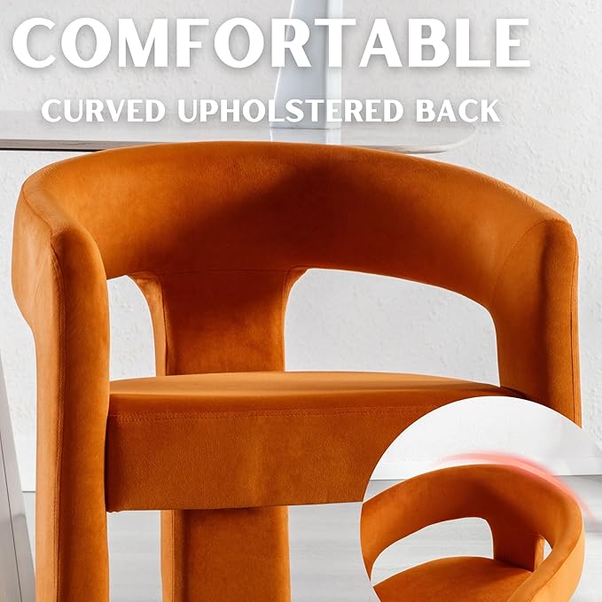 Modern Barrel Dining Chairs Set of 8, Velvet Upholstered Accent Side Chair with Arms Comfy Makeup Vanity Chairs, Dining Living Room Kitchen Chairs, Orange