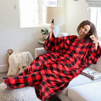 Catalonia Wearable Fleece Blanket with Sleeves and Foot Pockets for Adult Women Men, Micro Plush Comfy Wrap Sleeved Throw Blanket Robe Large, Red Checker Plaid