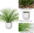 Hollyone Large Artificial Potted Plants Fake Palm Plants 16" Faux Green Plant Plastic Tropical Palm Tree in Marble Ceramic Pots Bohemian for Home Room Office House Indoor Decoration