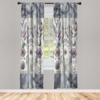 Ambesonne Geometric Floral Window Curtains, Classic Marble Print Ornate Leafy Flowers and Futurist Stripes, Lightweight Decor 2-Panel Set with Rod Pocket, Pair of - 28" x 63", Ceil Blue Laurel Green