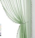 Treatmentex Pompom Sheer Green Curtains for Bedroom 72" Length Nursery Room Slub Textured Window Curtain Drapes for School Kindergarten 52" w x 2 Pack Rod Pocket, Sage Green