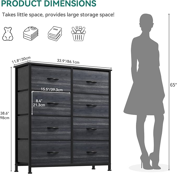 YITAHOME Dresser with 8 Drawers - Fabric Storage Tower, Organizer Unit for Bedroom, Hallway, Closets - Sturdy Steel Frame, Wooden Top & Easy Pull Fabric Bins