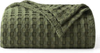 Bedsure Cooling Cotton Waffle Weave Throw Blanket - Lightweight Breathable Blanket of Rayon Derived from Bamboo for Hot Sleepers, Luxury Throws for Bed, Couch and Sofa, Green, 50x70 Inches