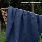 PHF 100% Cotton Waffle Weave Blanket Twin Size for Bed,Snag Proof Lightweight Breathable Throw for Couch,Machine Washable,Great for Layering in Cold Weather,Home Decor Gift-Navy Blue/Bright Blue