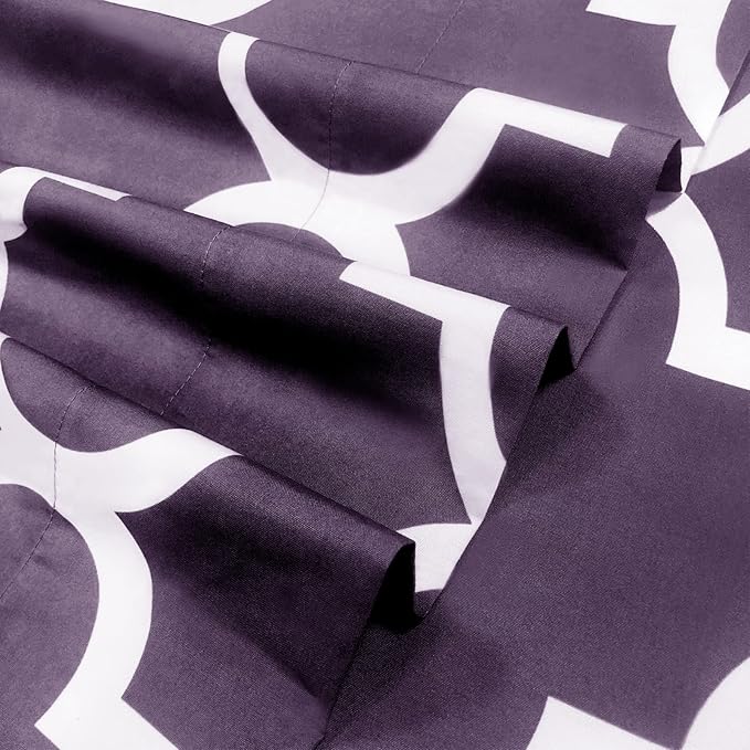 Mejoroom Full Bed Sheet Set - Super Soft Brushed Microfiber 1800 Thread Count Full Sheets with 16 inch Deep Pocket - Wrinkle Free - 4 Piece(Purple Quatrefoil with White Pattern)