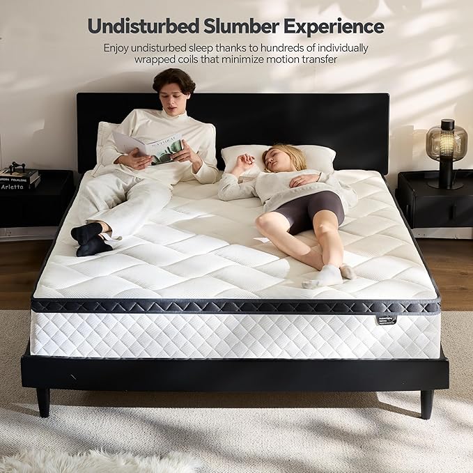Queen Size Mattress 12 Inch, Pocket Spring & Memory Foam Hybrid Mattress with Breathable Knitting Fabric