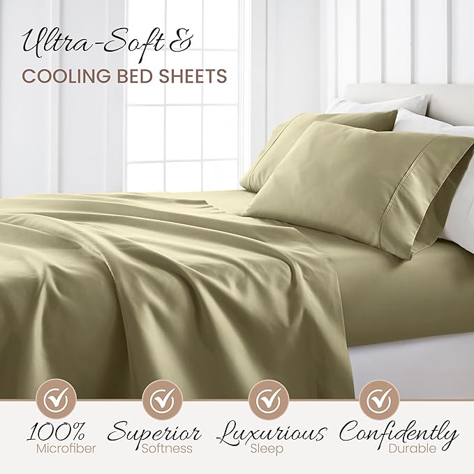 Linen Market Double-Brushed Microfiber Twin Sheet Set 3 Piece – Oeko-TEX Certified Ultra Soft & Wrinkle-Free - 16" Deep Pocket Sheets - Easy Care Twin Size - Sage