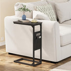 TUTOTAK C Shaped End Table, Side Table for Couch, Sofa Table with Storage Bag, TV Tray for Living Room, Bedroom, Black TB01BK0822