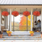 2 Set Artificial Hanging Flowers Plants Basket for Outdoors Fall Decorations, 24 Pcs UV Resistant Faux Morning Glory Fake Petunias with 2 Hanging Planter for Home Porch Balcony Garden Decor