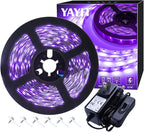 20ft LED Black Light Strip Kit,360 Units,12V Flexible Blacklight Fixtures, 6m LED Ribbon for Indoor Home Bedroom Decoration Fluorescent Dance Party,Non-Waterproof