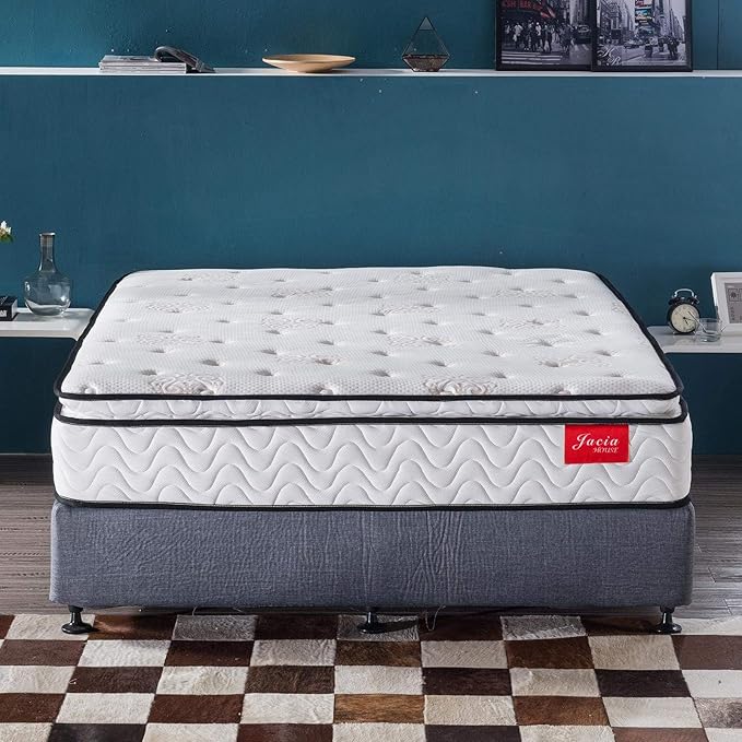 Short King Mattress,11.4 Inches Pillow Top Pocket Spring Hybrid Memory Foam Innerspring Firm RV King Mattress in a Bag