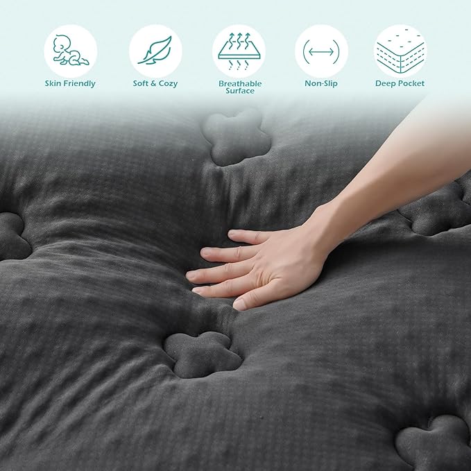 Hansleep Twin Mattress Topper Viscose Derived from Bamboo, Memory Foam Pillow Top Mattress Topper Twin with Deep Pocket, Breathable Mattress Pad for Back Pain Relief, 39" x 75", Charcoal Grey