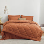 Love's cabin Queen Comforter Set Terracotta, 7 Pieces Queen Bed in a Bag, All Season Bedding Sets with 1 Comforter, 1 Flat Sheet, 1 Fitted Sheet, 2 Pillowcase and 2 Pillow Sham