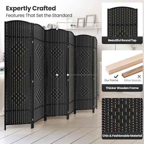 6 Panel Room Divider,6Ft Folding Privacy Screen,Tall - Extra Wide Foldable Panel Partition Wall Divider with Diamond Double-Weaved Hand-Woven Design Room Screen Divider