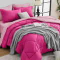 HEVUMYI Hot Pink & Baby Pink Queen Comforter Set - 7-Piece All Season Bed in a Bag Queen, Ultra Soft Bedding Set with Comforter, Flat Sheet, Fitted Sheet, Pillowcases, Pillow Shams