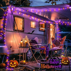JMEXSUSS 8 Pack 50 LED Orange and Purple Fairy Lights Battery Operated 16.1ft Twinkle Lights