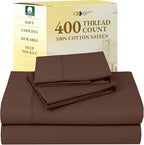 California Design Den Queen Sheet Set - Soft 400 Thread Count Sateen, Natural 100% Cotton Sheets for Queen Size Bed with Deep Pockets, Cooling and Durable Bedding Set - Espresso Chocolate Brown