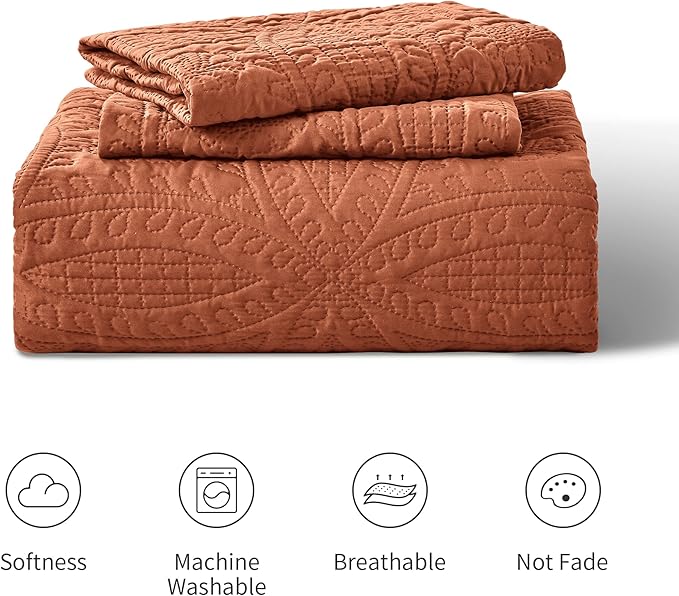 Love's cabin Quilts for Full Bed Umber Bedspreads Bedding Set - Lightweight Bedspread Comforter - Coin Pattern Bedding Coverlet for All Season - 3 Pieces (1 Quilt, 2 Pillow Shams)