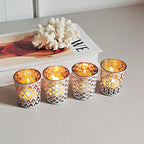 SHMILMH White and Gold Votive Candle Holders Set of 12, 4 Patterns Frosted Glass Tea Lights Candle Holders for Birthday Party Wedding Table Centerpiece Halloween