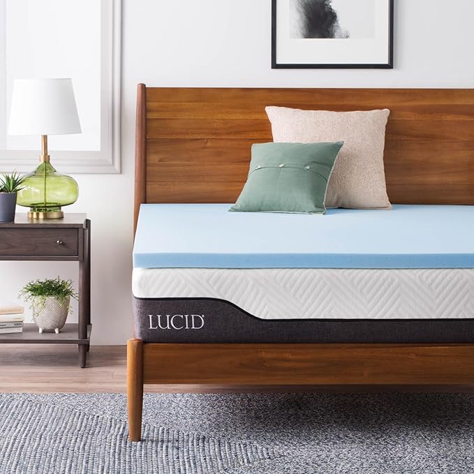 LUCID 2 Inch Mattress Topper, California King Size – Cooling Gel Infused Memory Foam – Plush Feel – Ventilated Breathable Design – CertiPur Certified