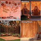 HXWEIYE 300LED Fairy Curtain Lights, 9.8x9.8Ft USB Plug-in 8 Modes Christmas String Hanging Lights with Remote for Bedroom Backdrop Wedding Party Indoor Wall Decor, Orange, Standard