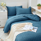HYMOKEGE Teal Twin XL Comforter Set Seersucker 5 Pieces, All Season Luxury Bed in a Bag for Bedroom, Bedding Set with Comforter, Sheets, Pillowcase & Sham