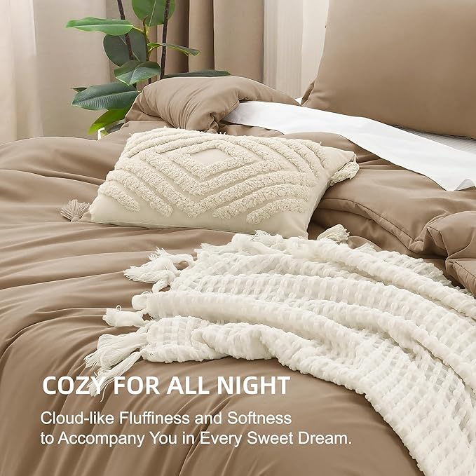 Litanika Comforters Taupe Oversized King Size, 3 Pieces Lightweight Solid Bedding Set & Collections, All Season Fluffy Bed Set (120x98In Comforter & 2 Pillowcases)
