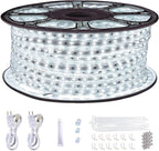 SURNIE 150ft LED Rope Lights Outdoor Waterproof: 110V Daylight White Dimmable Flat Strip Light 6500K Cuttable Connectable for Stairs Deck Backyards Commercial Indoor Outdoor Lighting, Not Tube Rope