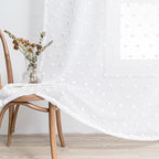 MYSKY HOME Short Curtains for Small Window - 45 Inch Long White Sheer Voile Panels with Pom Pom Trim for Kitchen, Bedroom, Living Room, Cafe, Nursery - 2 Sets - 52 x 45 Inch
