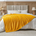 NEWCOSPLAY Super Soft Queen Blanket Mustard Yellow Premium Silky Flannel Fleece Leaves Pattern Lightweight Bed Blanket All Season Use (Mustard Yellow, Queen(90"x90"))