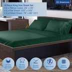DREAMCARE King Size Sheets Set - Cooling Bed Sheets - 4pcs Set - up to 15" Deep Pocket King Sheet Set – Soft & Long Lasting Cooling - 100% Fine Brushed Microfiber with Side Pocket - Emerald Green