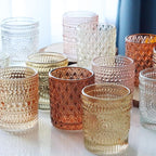 12 pcs Glass Votive Candle Holders, 6 Colors 3 Patterns Tealight Candle Holders for Fall Wedding Table Centerpiece Birthday Decoration