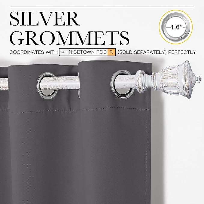 NICETOWN Bedroom Curtains Blackout Drapery Panels, Three Pass Microfiber Thermal Insulated Solid Ring Top Blackout Window Curtains/Drapes (Two Panels, 42 x 50 inches, Gray)