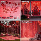 HXWEIYE 300LED Fairy Curtain Lights, 9.8x9.8Ft USB Plug-in 8 Modes Christmas String Hanging Lights with Remote for Bedroom Backdrop Wedding Party Indoor Wall Decor, Red, Standard