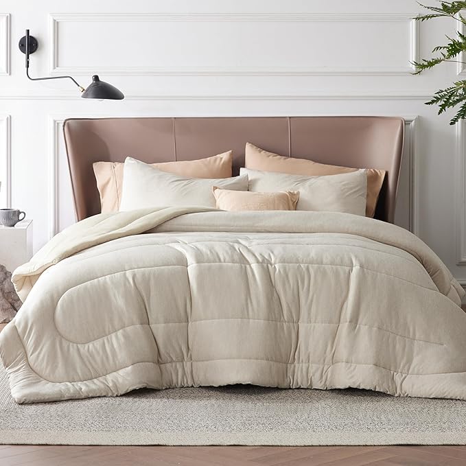 Bedsure King Comforter Set - Cooling and Warm Bed Set, Linen Reversible Bedding for All Season, 3 Pieces, 1 King Size Comforter (102"x90") and 2 Pillow Cases (20"x36")