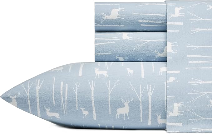 Eddie Bauer - Queen Sheets, Cotton Flannel Bedding Set, Brushed For Extra Softness, Cozy Home Decor (Birch Forest, Queen)