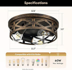 VONLUCE Flush Mount Ceiling Lights, 3-Light Hallway Ceiling Lighting Fixtures, 13 inch Farmhouse Metal Cage Ceiling Lights for Entryway Kitchen, Adjustable Lamp Holders, 2 pcs, Oil-Rubbed Bronze