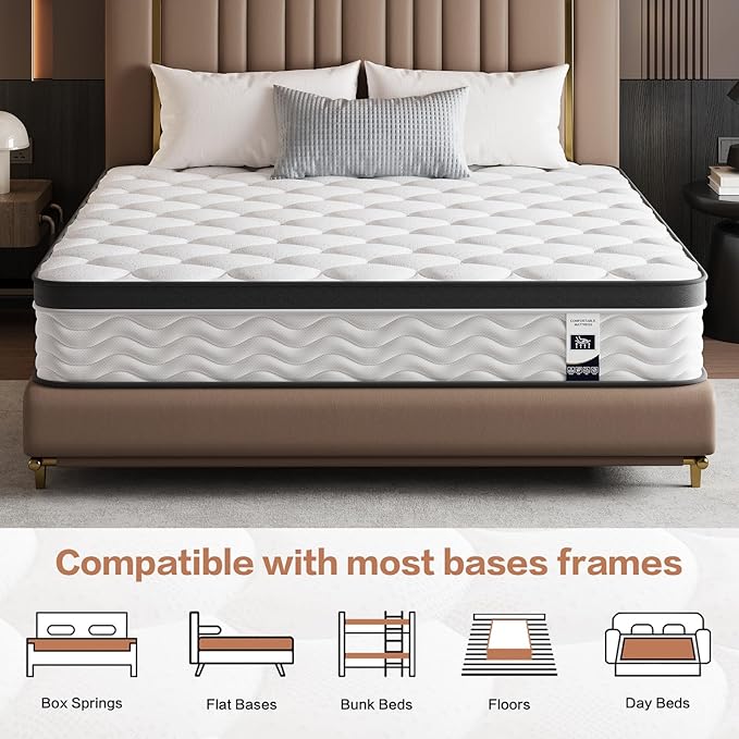 Queen Mattress,12 Inch Queen Size Mattress in a Box,Gel Memory Foam and Pocket Spring Hybrid Mattress,Ideal for All Sleep Positions,CertiPUR-US Certified,Shoulder Support-Medium Firm,80" x 60"