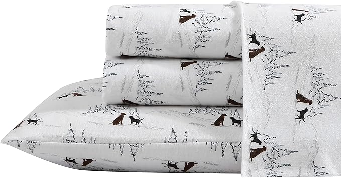 Eddie Bauer - Twin Sheets, Cotton Flannel Bedding Set, Brushed For Extra Softness, Cozy Home Decor (Dog Friends White, Twin)