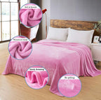 Flannel Fleece Travel Size Summer Blanket All Season 350GSM Lightweight Throw for The Bed Extra Soft Brush Fabric Winter Warm Sofa Blanket 50"*61"(Pink Travel)